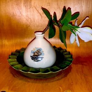 Vintage clay ashtray/dish & ship vase LOT
